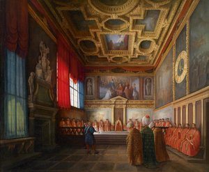 Empfang der osmanischen Gesandtschaft beim Dogen von Venedig in der Sala del Collegio des Dogenpalastes